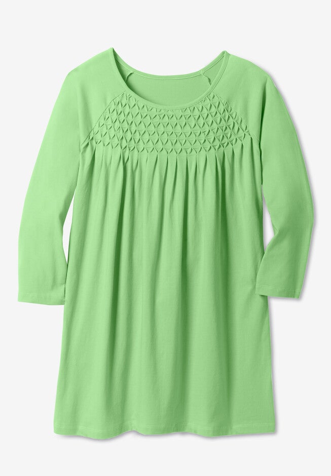 Three-Quarter Sleeve Smocked Tunic, , alternate image number null