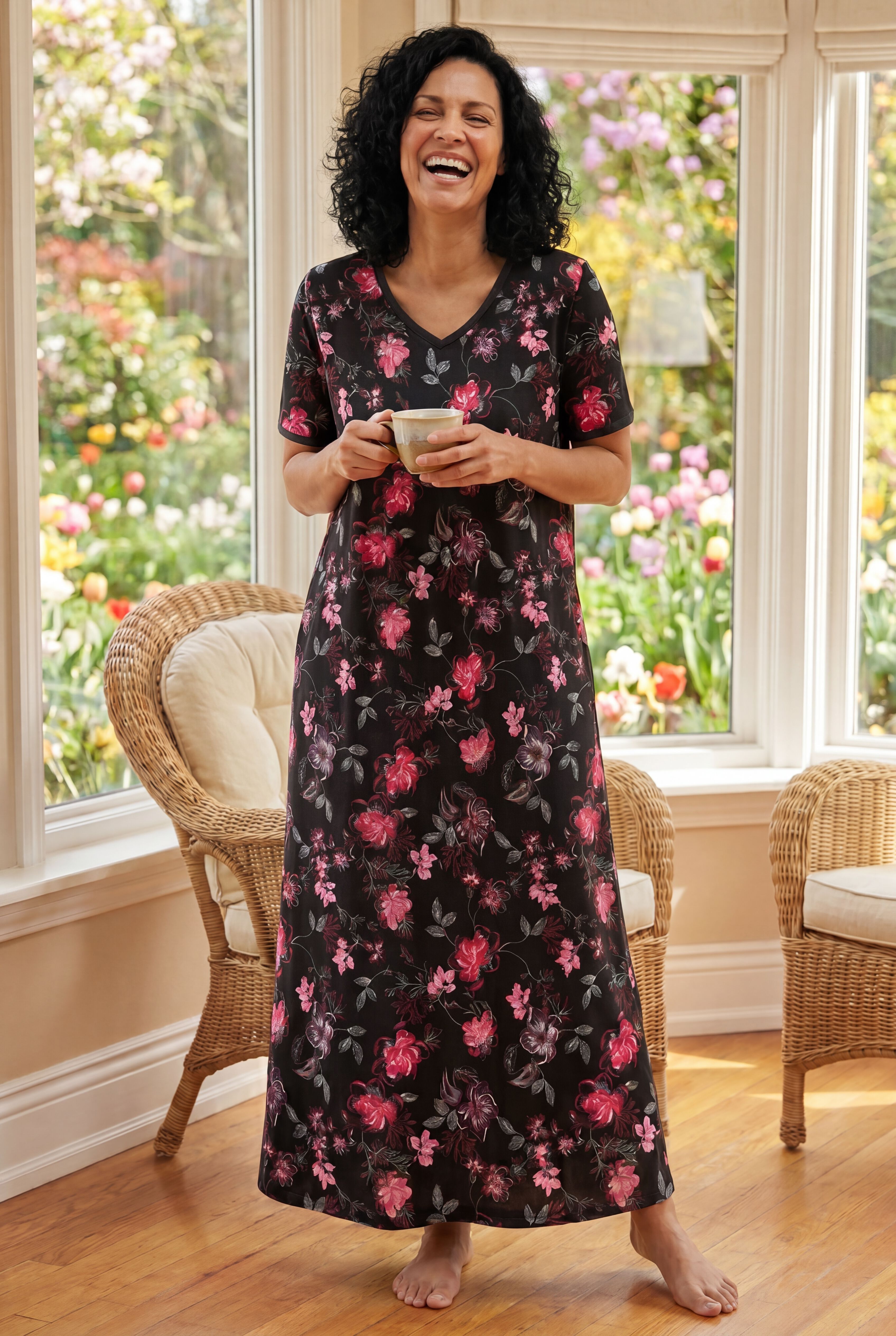 V-Neck Short Sleeve Maxi T-Shirt Lounger, , alternate image number 7