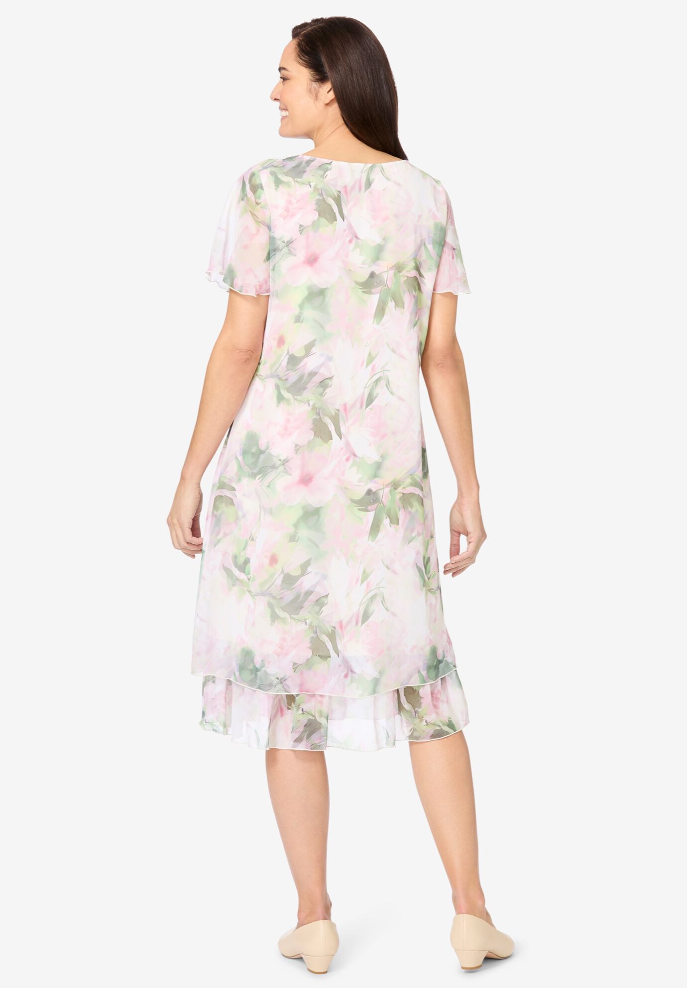 Overlay Tiered Dress, SAGE WATERCOLOR, on-hover image number 1