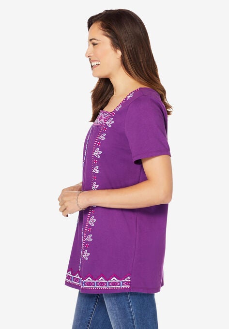 Embroidered Square Neck Tee, , alternate image number null