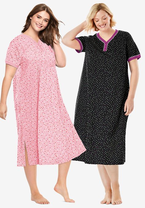 2-Pack Long Henley Sleepshirt , BLACK MULTI DOT, hi-res image number null
