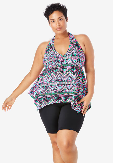 Flared Tankini Top with Bust Support| Plus Size Swimwear | Fullbeauty