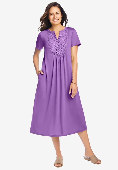 EMBROIDERED Lace BIB KNIT DRESS, PRETTY VIOLET, hi-res image number null