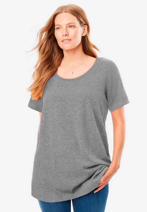 Perfect Short-Sleeve Scoopneck Tee, MEDIUM HEATHER GREY, hi-res image number null