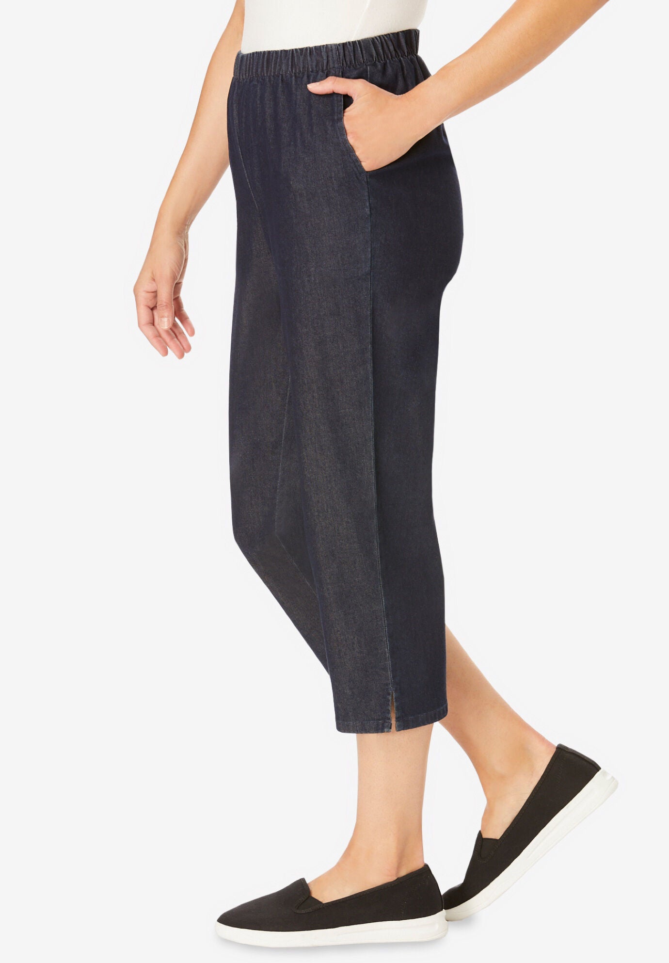 Fineline Stretch Denim Pull-On Capri Jeans, INDIGO, alternate image number 2