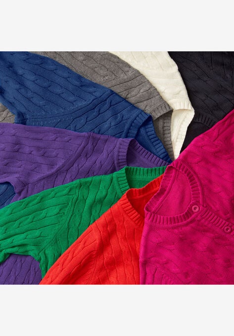 Cotton Cable Knit Cardigan Sweater, , alternate image number null