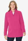 Cable Knit Half-Zip Pullover Sweater, RASPBERRY SORBET, hi-res image number null