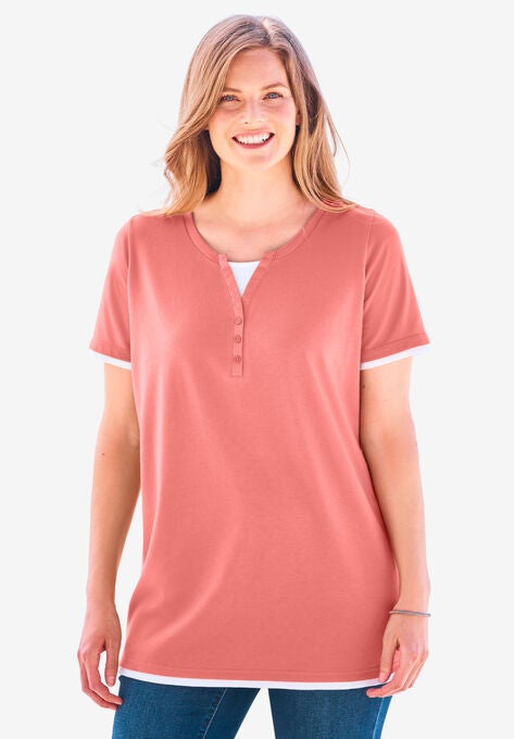 Layered-Look Tee, SWEET CORAL, hi-res image number null