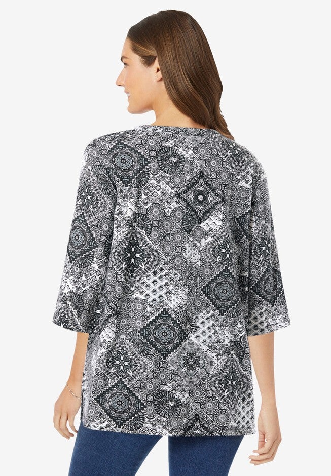 Henley Three-Quarter Sleeve Knit Tunic, , on-hover image number null