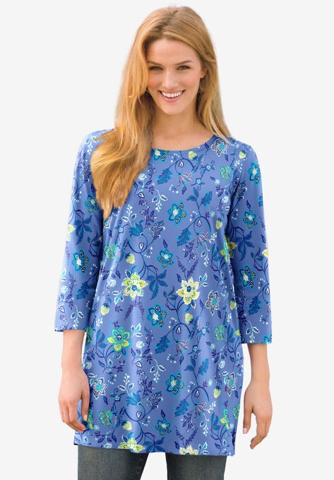 Perfect Printed Three-Quarter-Sleeve Scoop-Neck Tunic, , alternate image number null