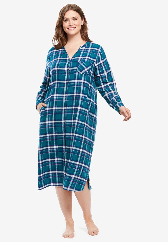Flannel Sleepshirt, DEEP TEAL MULTI PLAID, hi-res image number null