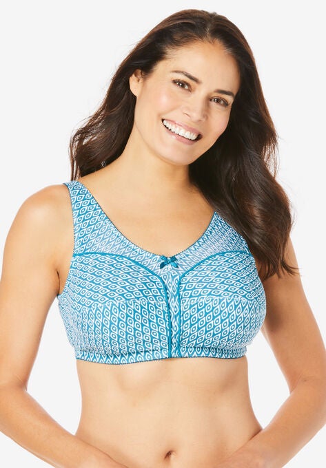 Cotton Wireless Bra, DEEP TEAL GEO TILE, hi-res image number null