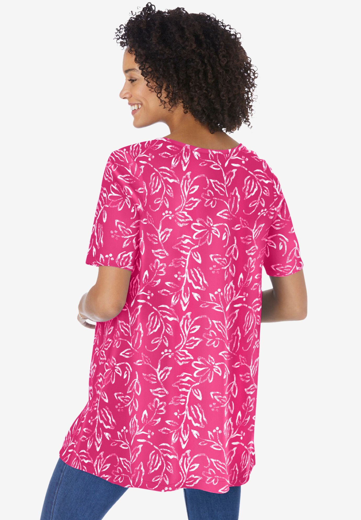 Mixed Print Henley Tunic, RASPBERRY SORBET STENCIL, on-hover image number 1