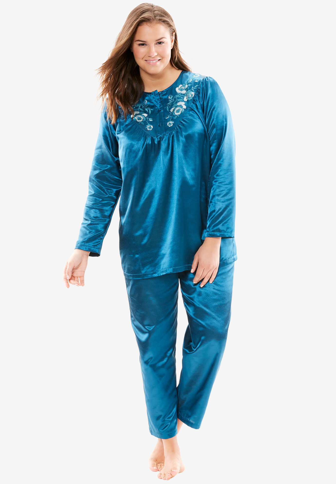 Turquoise Color Satin Unisex Lounge Sleep Pajama Pants Adult Women Sissy Maid 