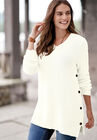 Side Button V-Neck Waffle Knit Sweater, , alternate image number null