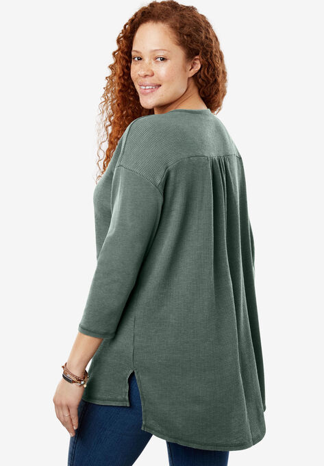 Washed Thermal High-Low Henley Tunic, , on-hover image number null