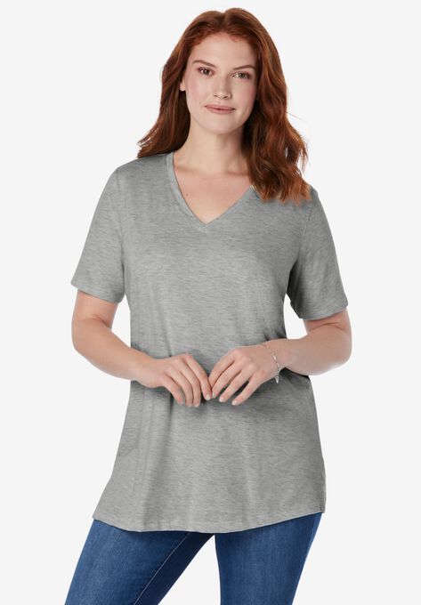 Perfect Short-Sleeve V-Neck Tee, HEATHER GREY, hi-res image number null