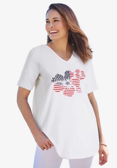 Cuffed Americana Print Tee, AMERICANA FLOWER, hi-res image number null