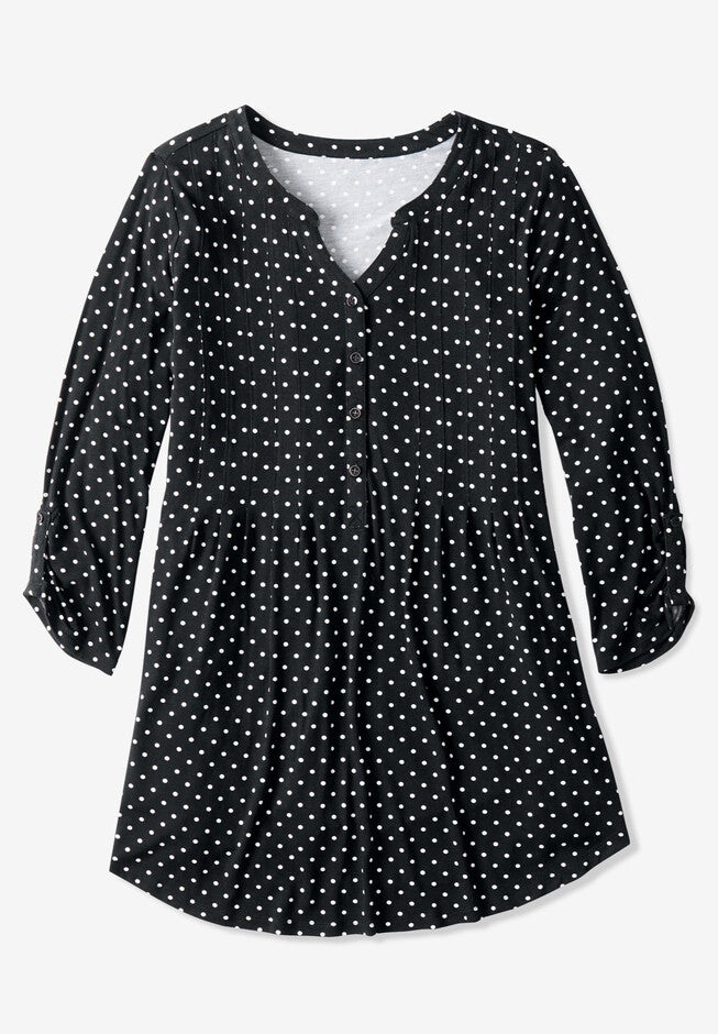 Pleated Henley Top, , alternate image number null