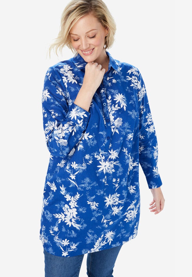 Perfect Popover Henley Maxi Tunic, DARK SAPPHIRE SHADOW DAISY, hi-res image number 0