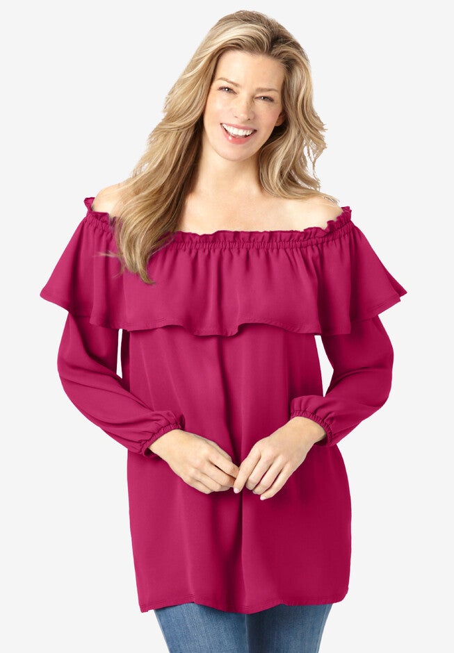 Ruffled Off-the-Shoulder Tunic, , alternate image number null
