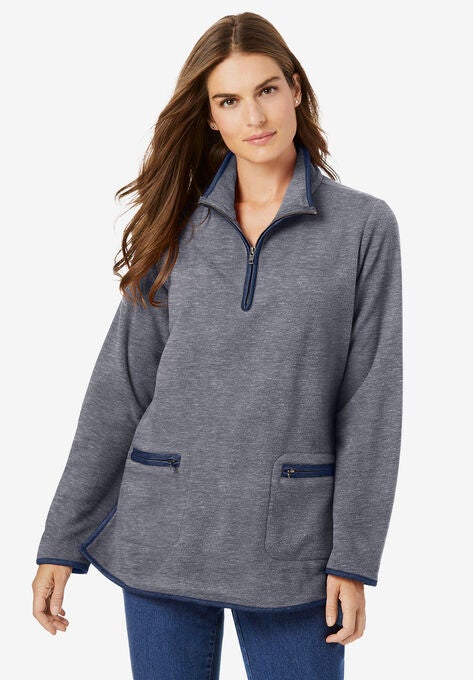 Quarter-Zip Microfleece Mock Neck Sweatshirt, MEDIUM HEATHER GREY, hi-res image number null