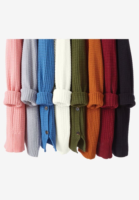Side Button V-Neck Waffle Knit Sweater, , alternate image number null
