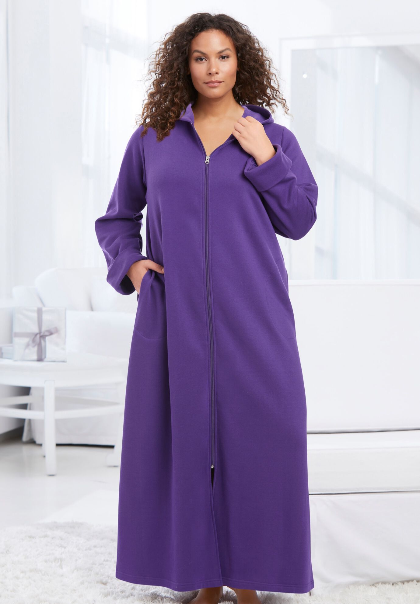 Long Hooded Fleece Sweatshirt Robe, , alternate image number 6