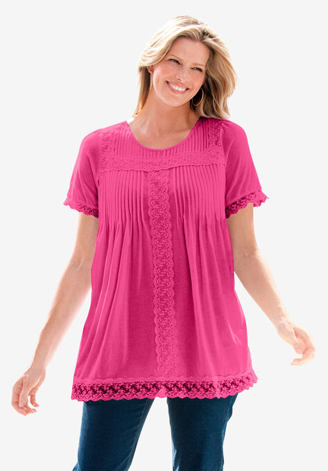 Lace-Trim Pintucked Tunic, , alternate image number null
