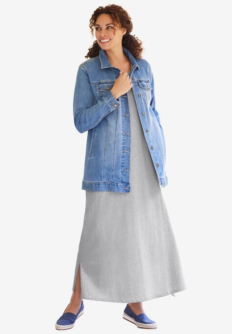 Short-Sleeve Scoopneck Maxi Dress, , alternate image number null