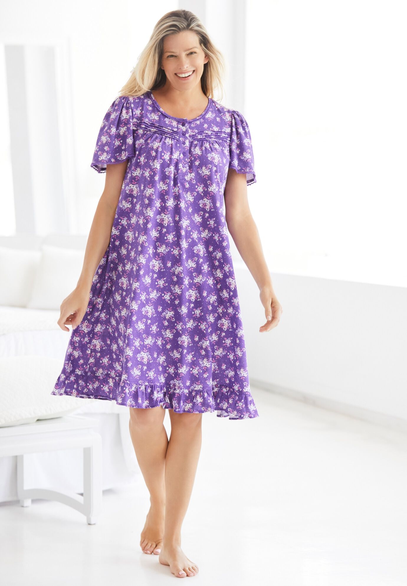 Short Floral Print Cotton Gown, , alternate image number 4
