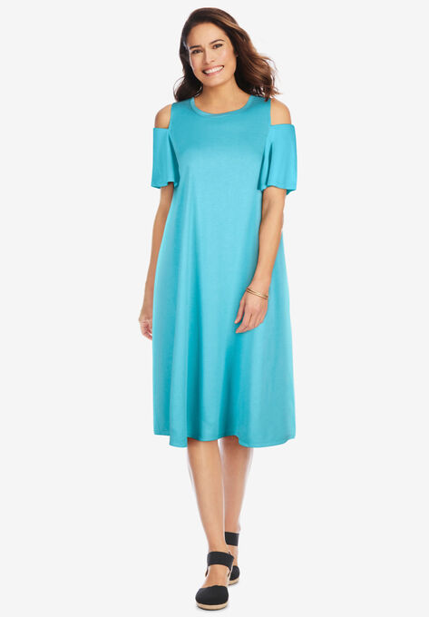 Cold Shoulder Tee Dress, PRETTY TURQUOISE, hi-res image number null