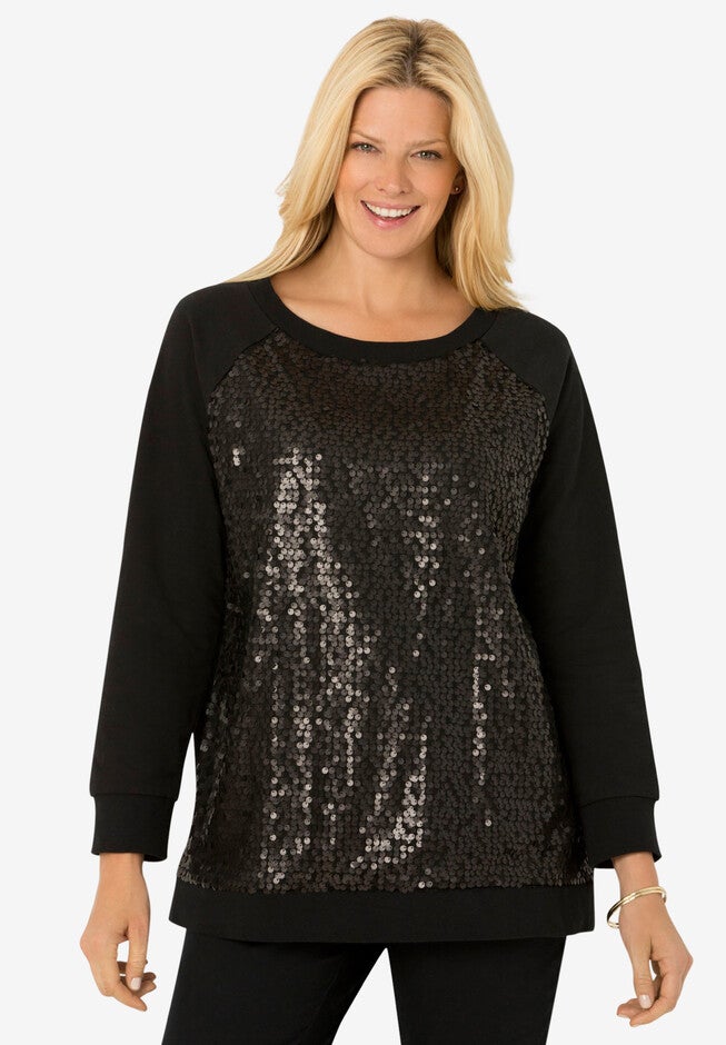 Sequin Sweatshirt, BLACK, hi-res image number null