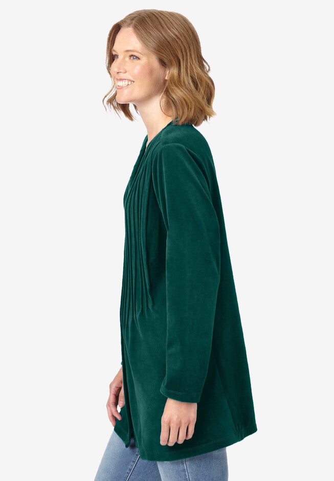 Knit velour tunic shirt in a comfortable A-line with pintucks, , alternate image number 2