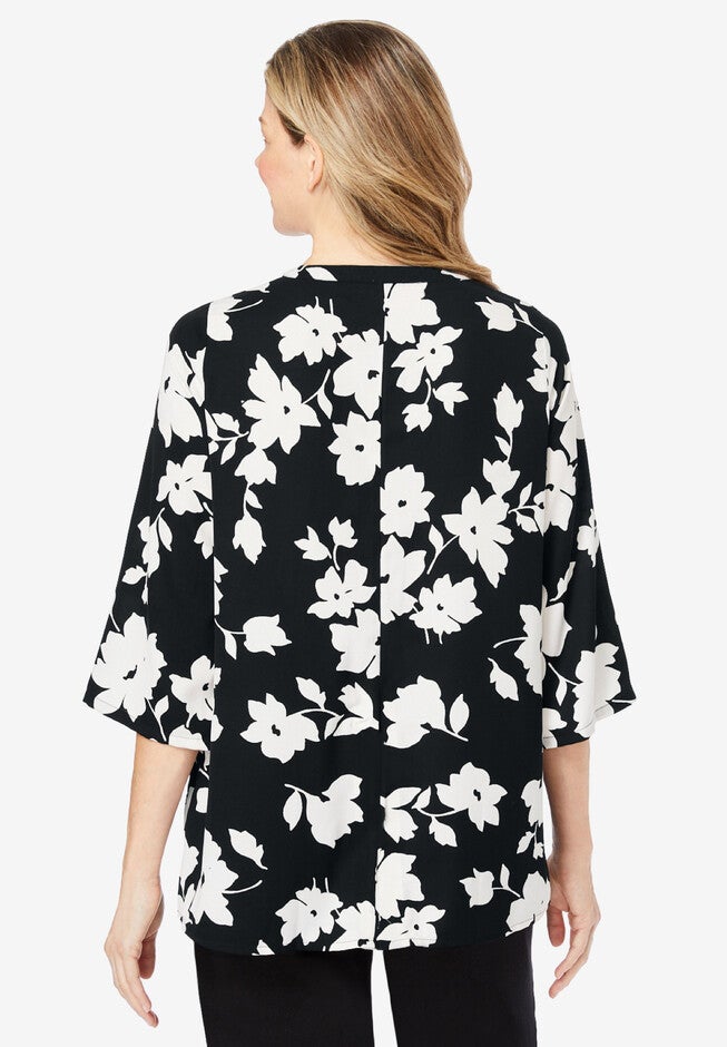 Y-Neck Button Front Blouse, , alternate image number null