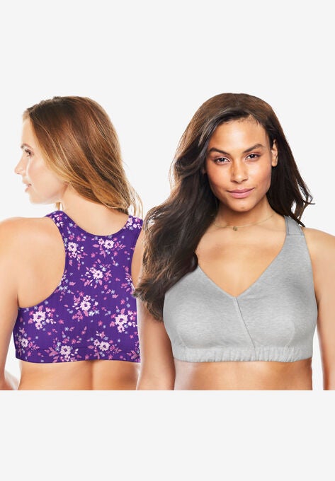 Low-Impact Cotton Sports Bra 2-Pack, PLUM BURST POPPY ASSORTED, hi-res image number null