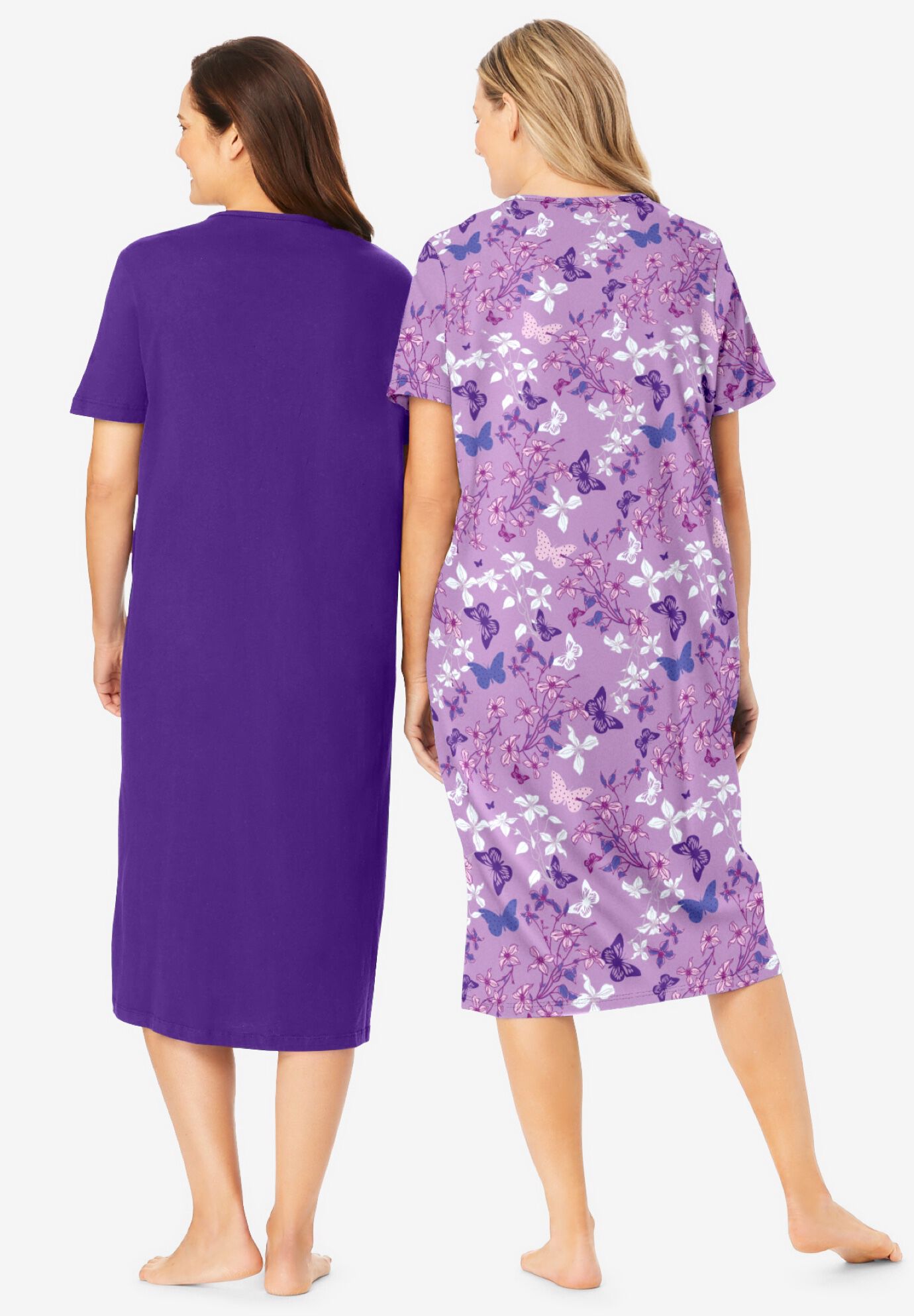 2-Pack Long Sleepshirts, PLUM BURST FLORAL BUTTERFLY, on-hover image number 1