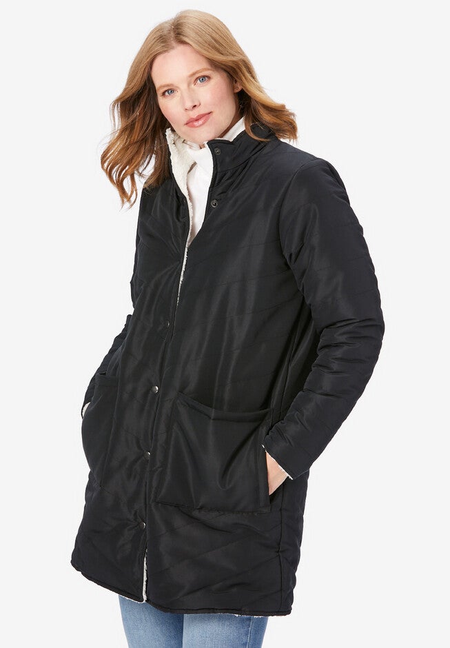 Reversible Puffer and Fleece Coat, BLACK, hi-res image number 0