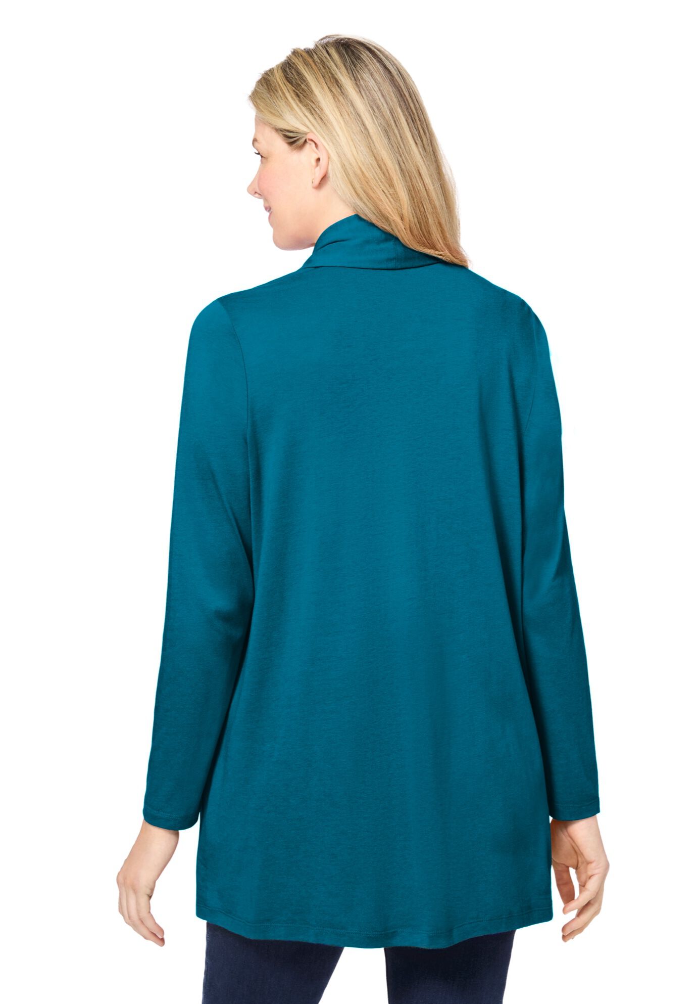 2-Fer Cardigan & Attached Lace Tunic, DEEP TEAL, on-hover image number 1