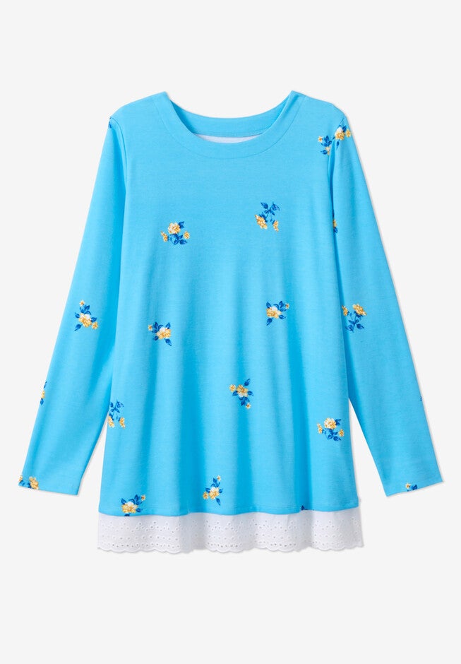 Eyelet Trim Long-Sleeve Tunic, , alternate image number null