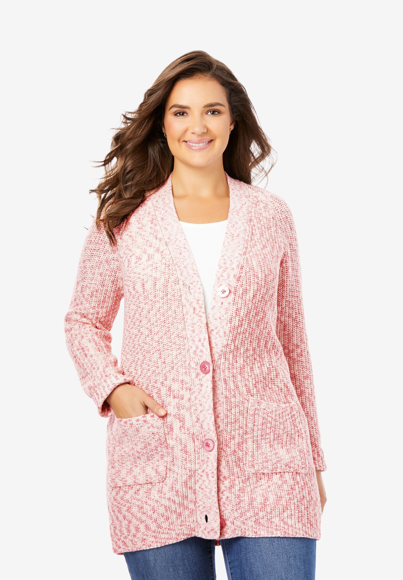 Women/'s Ladies Knitted Cable 2 Button Boyfriend Crochet Cardigan Top Plus Size
