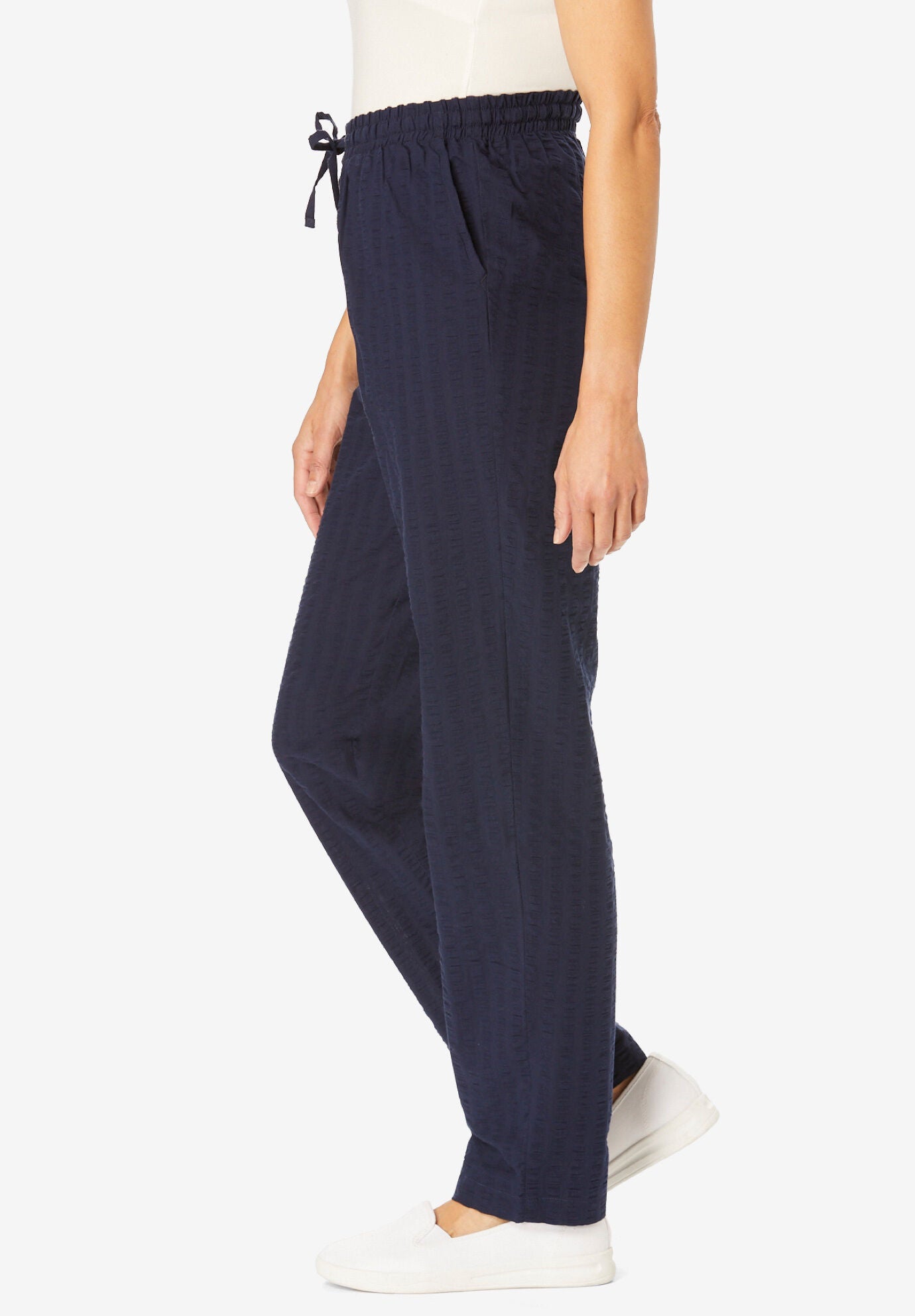 Seersucker Pull-on Elastic-Waist Pants, , on-hover image number 1