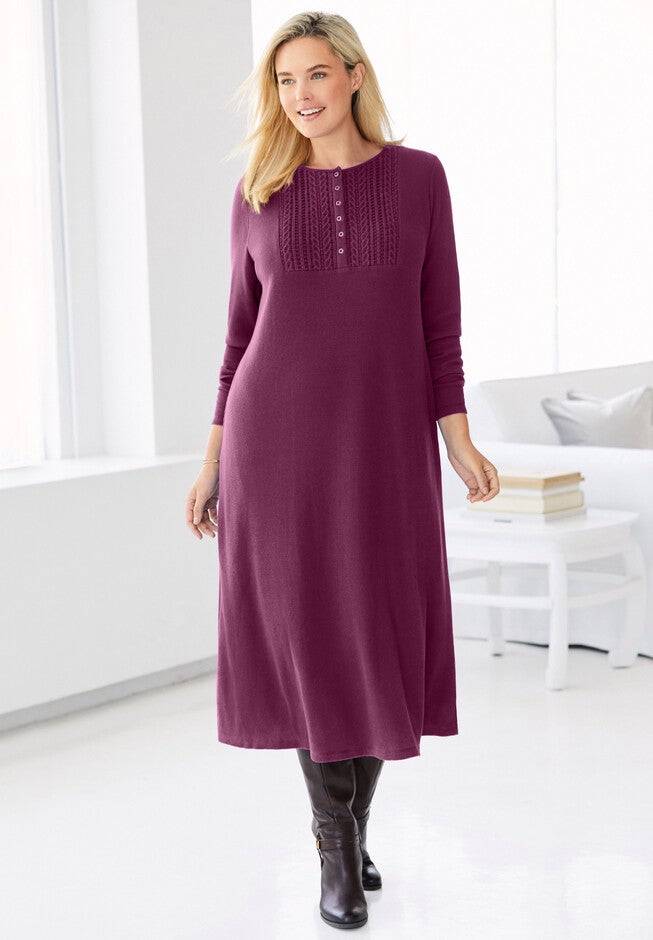 Thermal Knit Lace Bib Dress, DEEP CLARET, hi-res image number null