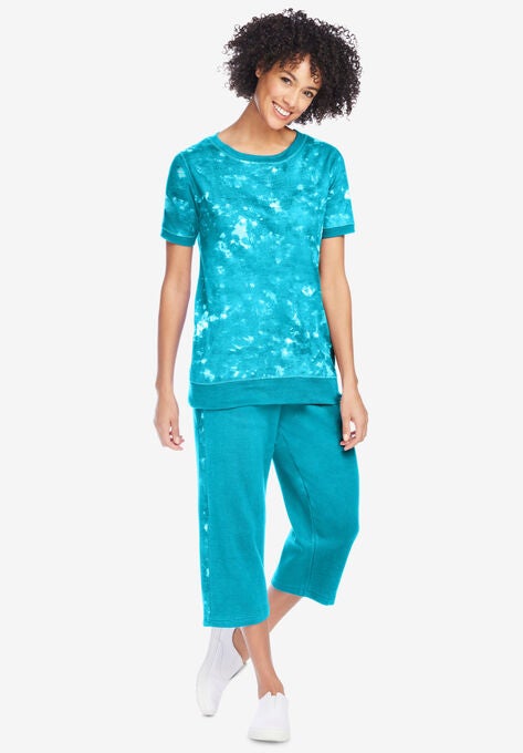 2-Piece Tie Dye Capri Set, PRETTY TURQUOISE PRETTY TIE DYE, hi-res image number null