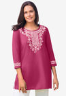 Embroidered Knit Tunic, BRIGHT CHERRY, hi-res image number null