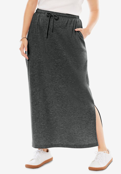 Sport Knit Side-Slit Skirt, HEATHER CHARCOAL, hi-res image number null