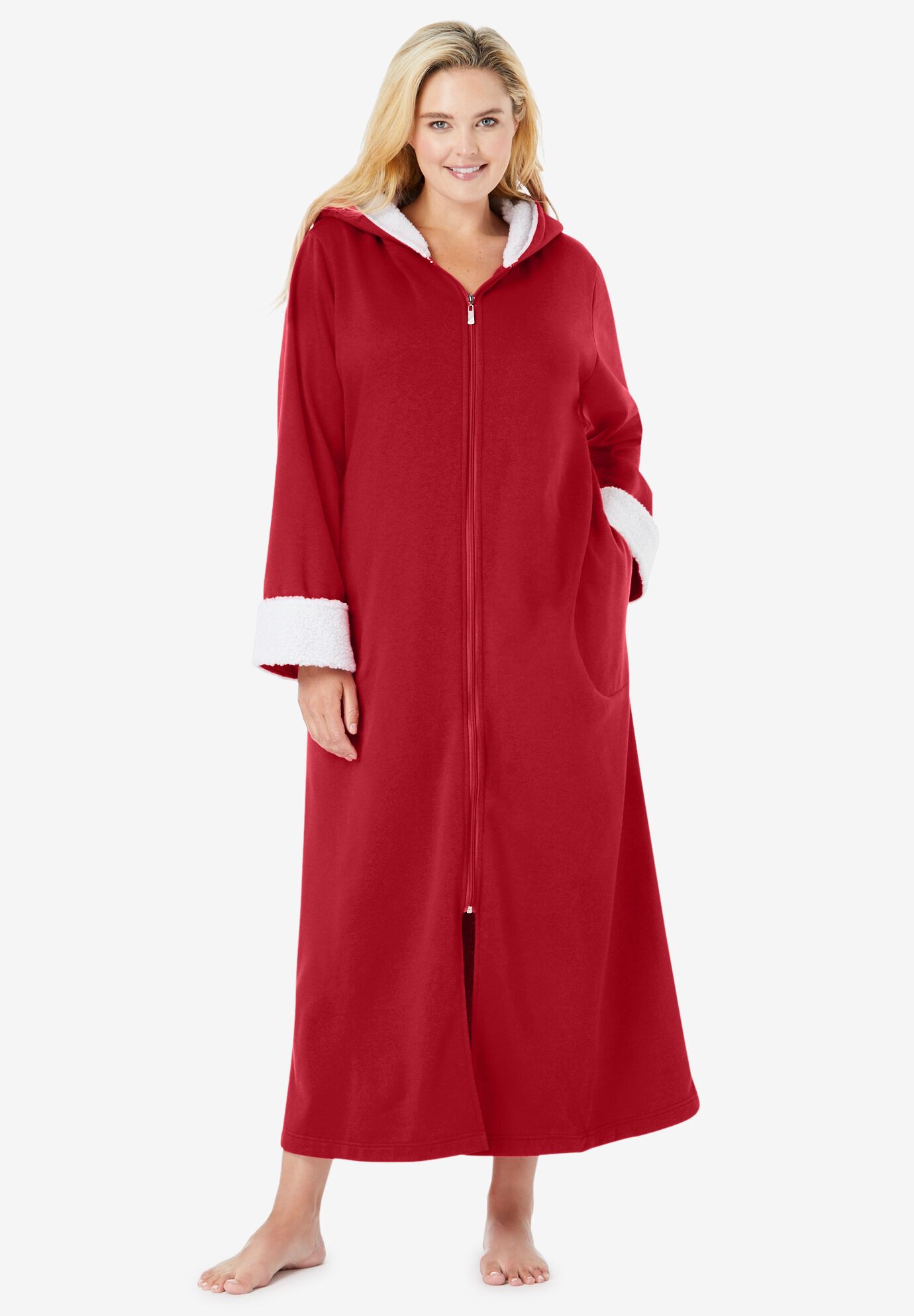 Sherpa-lined long hooded robe by Dreams