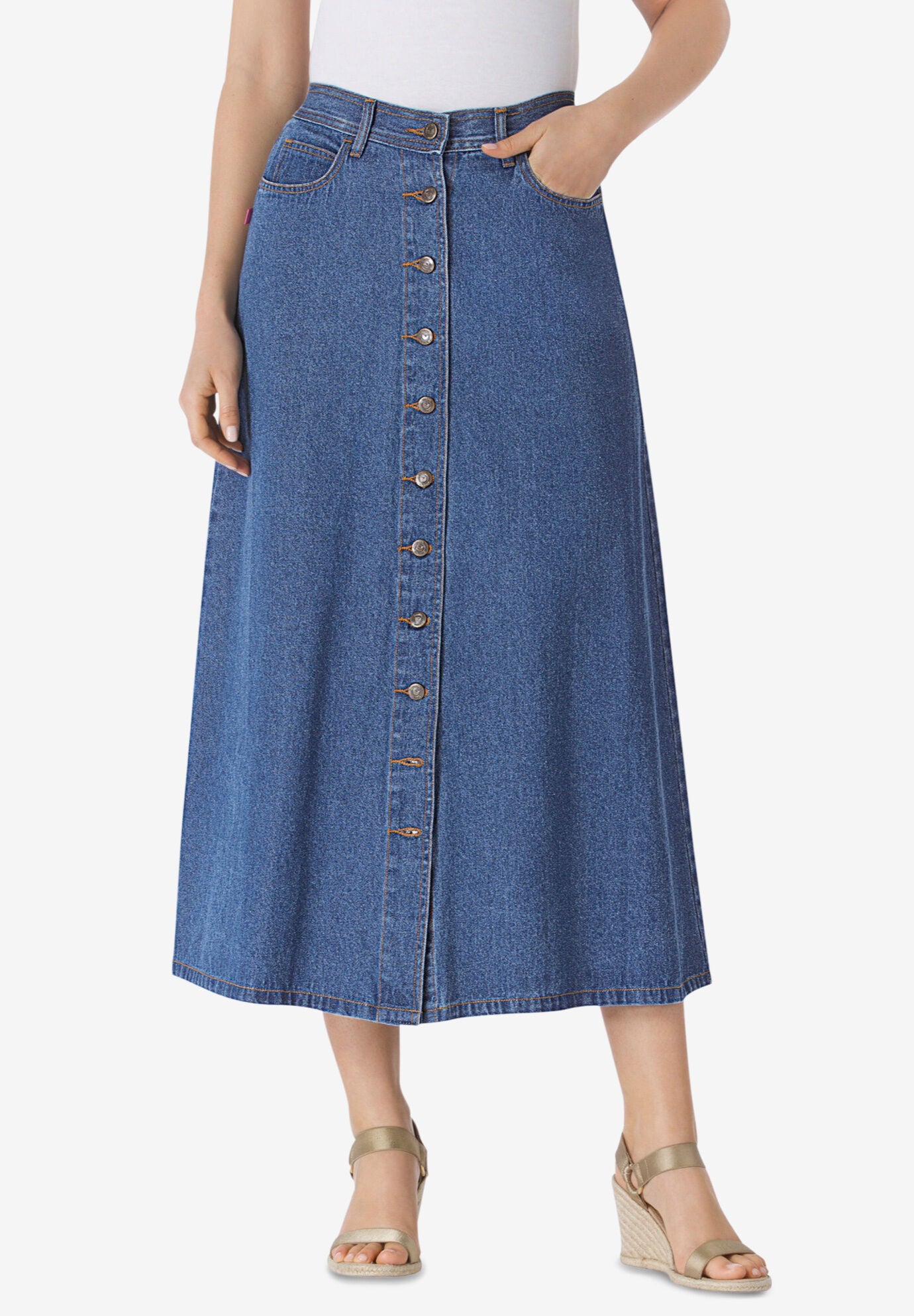Elastic waist button front skirt top