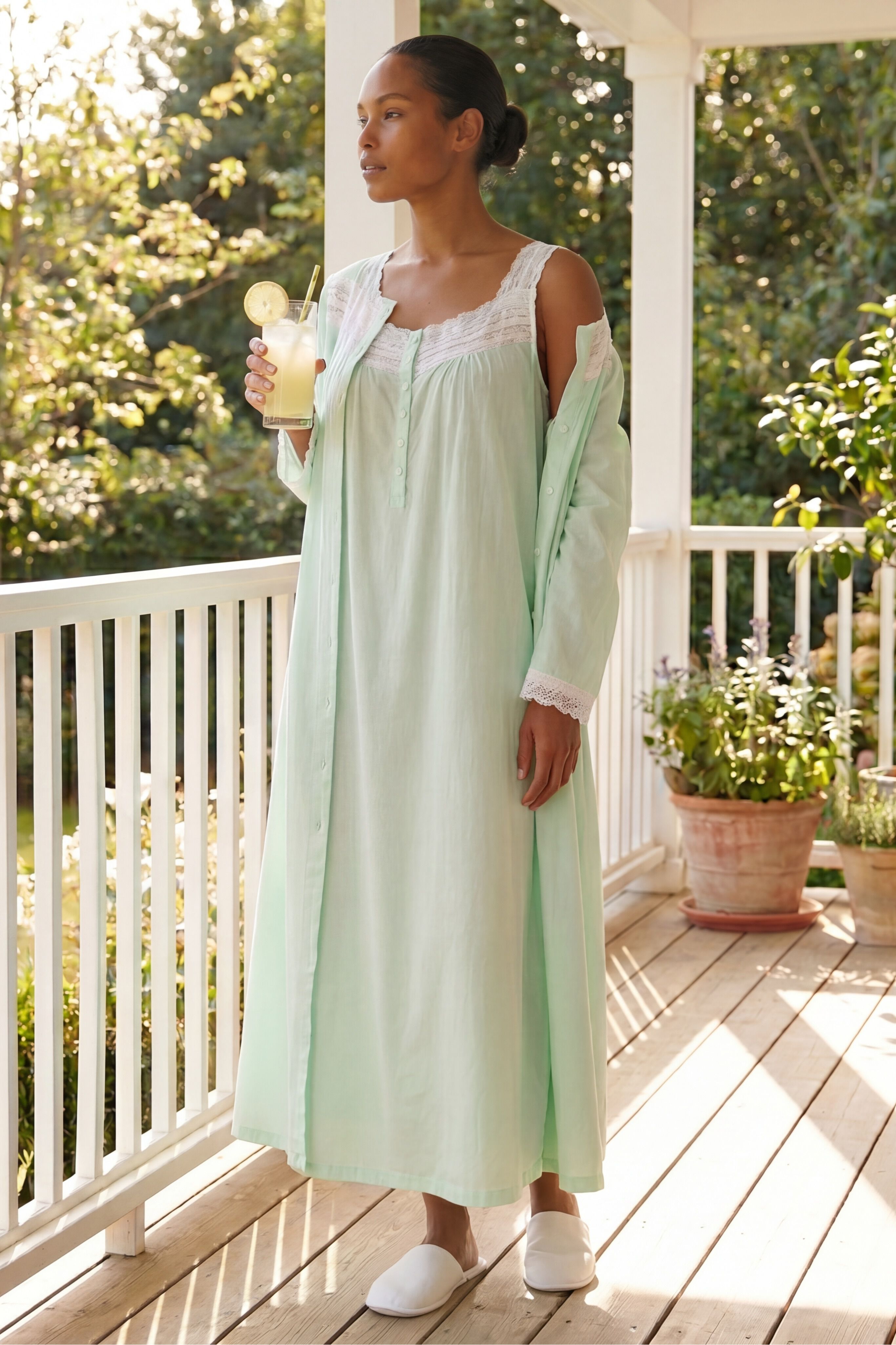 Long 2-Piece Cabbage-Rose Peignoir Set, , alternate image number 6