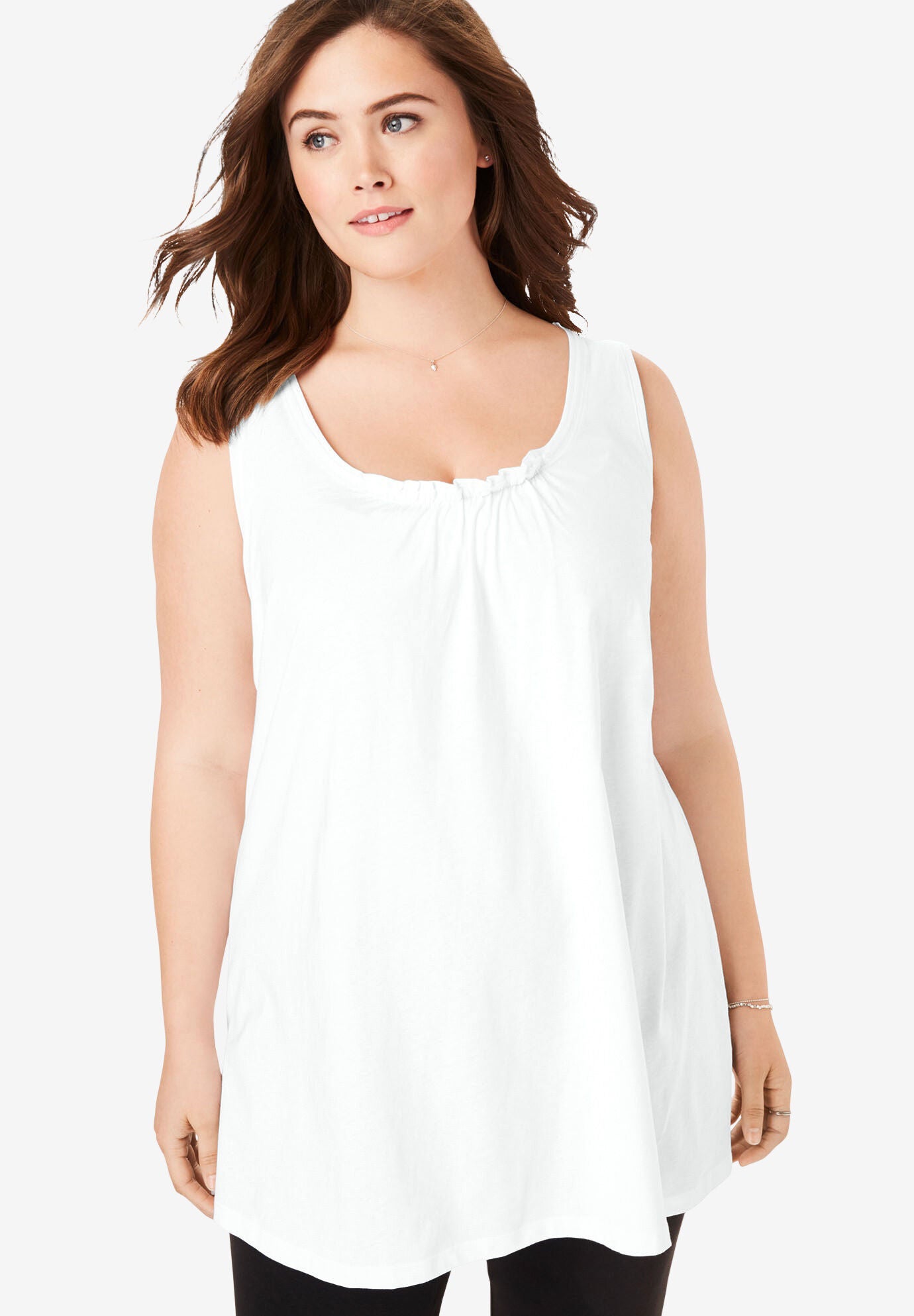 Perfect Sleeveless Shirred U-Neck Tunic, , alternate image number 3